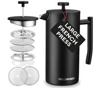 Cafetiere French Press Coffee Maker - Large Cafetiere 12 Cup - 50oz Coffee Press, French Press Stainless Steel - Insulated French Coffee Press, Metal French Press Large - 1478ml (Matte Black)