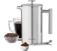 andrew james Double Walled Stainless Steel Cafetiere Gift Set With Coffee Measuring Spoon And Bag Sealing Clip | Delicious French Press Coffee | Easy