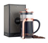 VonShef 8 Cup Cafetiere, 1L French Press, Heat Resistant Borosilicate Glass & Stainless Steel Copper Design, Filter Coffee Maker with Plunger