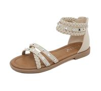 CAFETU Flat Sandals for Women Lace Up Open Toe Braided Summer Ankle Strap Flat Sandals Gladiator Fashion Back Zipper Roman Shoes, apricot, 5.5 UK