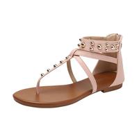 CAFETU Sandals for Women Elegant Summer Flat Sandals for Women Elegant Beach Sandals for Women Summer Sandals for Women, Pink, 10.5 UK
