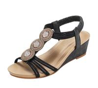 CAFETU Stylish Women Sandals:Summer Comfortable Open Toe Sandals for Women, black / black, 42