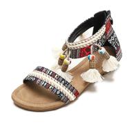 CAFETU Wedge Sandals for Women Elastic Ankle Straps Chunky High Heels Open Toe Elegant Thick Soles Comfortable Cute Beach Shoes, Black/White, 10.5 UK