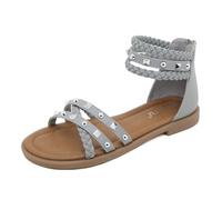 CAFETU Women Rivet Sandals Open Lace Up Sandals Summer Flat Sandals Braided Ankle Strap Beach Sandals Fashion Sandals Zipper Back Casual Roman Shoes, grey, 7 UK