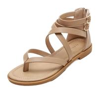 CAFETU Women's Gladiator Strap Sandals Flat Fisherman Thong Cross Strappy Sandals, Apricot, 5 UK