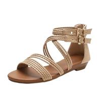 CAFETU Women's Gladiator Strap Sandals Flat Fisherman Thong Cross Strappy Sandals, Apricot, 8 UK