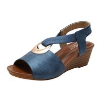 CAFETU Women's Summer Comfy Open Toe Elastic Ankle Strap Sandal, r.blue, 42