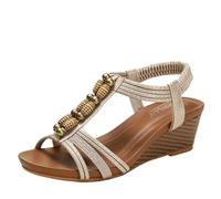 CAFETU Women's Wedge Sandals Open Toe High Heel Platform Back Sandals, apricot, 10.5 UK