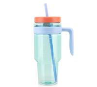 Cafezi 50oz Tritan Plastic Tumbler with Lid, Straw and Handle | Leak-Proof BPA-Free Cup with Time Marker | Reusable Tumbler for Iced Coffee, Milkshakes, Sports Drinks, Beer