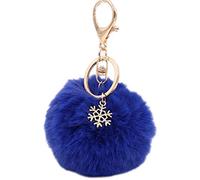 CAFFAINA Pom Pom Keychain with Snowflake Pendant Charms Furry Fluffy Plush Ball Keyring- Royal Blue