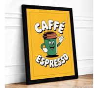Caffe Espresso Character Retro Framed Wall Art Print A1 (84.1×59.4cm) Black, Wall Decor for Living Room, Bedroom, Office & Home, Ready to Hang, Art Gift