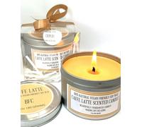 Caffe Latte Scented Soy Wax Candle - Handmade BFC - Caffe Latte Scented 36 Hours Burn Time 8 Oz 180 Grams Soy Wax Candle Silver Brush Finish Tin. Caffe Latte Scented