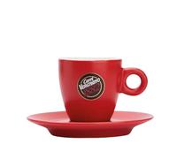 Caffè Vergnano Red Espresso Cup and Saucer Set - 75ml Italian Porcelain Coffee Cup for Espresso, Macchiato, or Cortado - Heat Retaining Ceramic with White Interior & Curved Base to Preserve Crema
