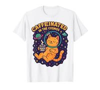 Caffeinated in the Cosmos Cat Space Design T-Shirt