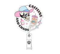 Caffeine and Chaos Funny Skull Coffee Badge Reel Retractable, Xray Skeleton Cute Nurse Gifts, Fun Nursing Badge Holder, Healthcare Medical RN CNA PCT LPN Nursing Student Badge Clip ID Card Accessorie