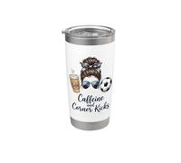 Caffeine and Corner Kicks Soccer Mom Coffee Lover Messy Bun Stainless Steel Insulated Tumbler