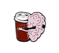 Caffeine Brain Meme Enamel Pin, Funny Coffee Brain Brooch Pin, Gift For Coffee Lover Sarcastic Friend Coworker, Caffeine Lover Brooches, Wake Up Humor Lapel Badge, Morning Mood Accessories