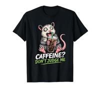 Caffeine Dont Judge Me Possum Coffee Chaos Cafe Humor Value Graphic T-Shirt, Men, Black, L