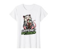 Caffeine Dont Judge Me Possum Coffee Chaos Cafe Humor Value Graphic T-Shirt, Women, White, M