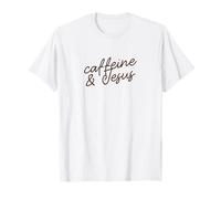 Caffeine & Jesus Funny Minimalist Faith Phrase Script T-Shirt