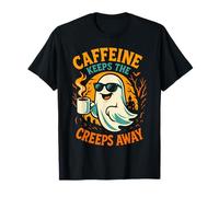 Caffeine Keeps The Creeps Away Ghost Halloween Party T-Shirt