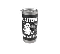 Caffeine or Curses Ghost Spooky Funny Cat Halloween Coffee Stainless Steel Insulated Tumbler