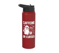 Caffeine or Curses Ghost Spooky Funny Cat Halloween Coffee Stainless Steel Insulated Water Bottle