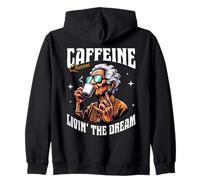Caffeine Queen Coffee Lover Retro Bold Woman Graphic Zip Hoodie