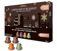 Caffeluxe Festive Hot Chocolate Pods Compatible with Nespresso, 40 Pack | Includes Salted Caramel, Dubai-Style Pistachio, Milk Chocolate and Dark Chocolate flavours in a 40-pod selection