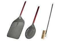 CaFfen Pizza Paddle 14/13/12 Inch Pizza Peel Set Perforated Pizzas Shovel Retangular Aluminum Alloy Turning(7inch 13inch Brush)