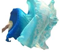CaFfen Silk Belly Dance Fan Belly Dance Fan Veil Blue White Dyed Long For Girls A Pair(Blue,S)