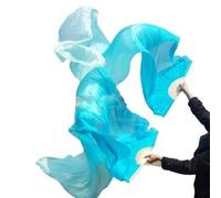 CaFfen Silk Belly Dance Fan Belly Dance Fan Veil Blue White Dyed Long For Girls A Pair(SKY BLUE,S)
