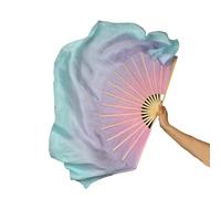 CaFfen Silk Belly Dance Fan Belly Dance Fan Veil Real Silk Two Layers Short Magic Dream Color Light Weight Gradient(36cm 15cm,1pcs right 1pcs left)
