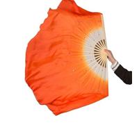 CaFfen Silk Belly Dance Fan Hand Dyed Silk Veil Orange Sequin Fan Belly Dance 1 Pair Short Props 41cm-86cm Adults(41cm(31 10cm),1pcs right 1pcs left)