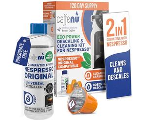 Caffenu Nespresso Original Compatible Descaler Kit 200ml & 4 Cleaning Pods | (2 Descaling Uses + 4 Cleaning Uses) Oils, Residue & Limescale Remover - For Hotter and Better Tasting Coffee