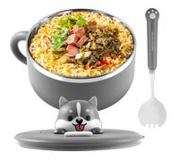 Caffney 1200ml Ramen Bowl 304 Stainless Steel Noodles Bowls with Spork and Lid Dustproof Ramen Pot Heat Resistant Instant Noodles Serving Cooker with Handles Portable Pasta Bowls for Dorm Office Home