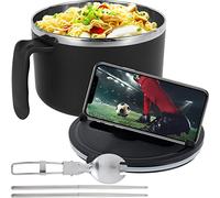Caffney 1200ml Rapid Ramen Bowl with Strainer Lid, 304 Stainless Steel Noodle Bowl with Spoon Chopsticks, BPA Free Ramen Cooker Bowl with Phone Holder, Dishwasher Safe for College Dorm Home Office