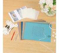 Caffney 12Pcs Sashiko Stencils Kit Complete Sashiko Thread and Needles Thimble Set Denim Fabric Embroidery Kit for Beginners Hand Quilting and Mending Sewing Supplies(Solid Color Fabric Style)