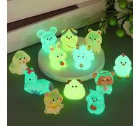 Caffney 24 Pcs Luminous Mini Resin Waterproof Little Resin Animals Glow in Dark Mini Decorative Small Animal for DIY Miniature Garden Landscape