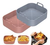 Caffney 2PCS Air Fryer Silicone Pot Square, Reusable Silicone Air Fryer Liners, Non Stick Air Fryer Basket, BPA Free Air Fryer Rack Accessories for Air Fryer, Oven, Microwave(Slash)