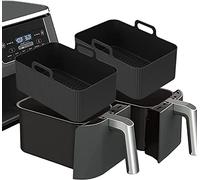 Caffney 2Pcs Silicone Pot for Ninjas Dual Air Fryer, Reusable Fryer Liner, Double Basket, Rack Accessories BPA Free Oven, Microwave, Black