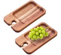 Caffney 2Pcs Wood Appetizer Plates with Wine Glass Holder Easy to Clean Compact Wine Appetizer Plates Versatile Sturdy Wood Mini Charcuterie Boards for Wines Party Housewarming Party