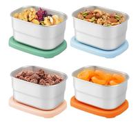 Caffney 4 Pcs Stainless Steel Small Food Container with Leakproof Silicone Lid Reusable Stackable Snack Container for Daycare School Office Dishwasher and Freezer Safe,8Oz/230Ml