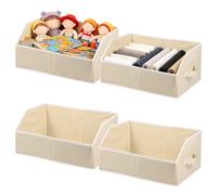 Caffney 4Pcs Fabric Wardrobe Organiser Foldable Trapezoid Storage Bin Fabric Closet Organizer Bin for Shelf Large Capacity Clothes Book Toy Snack Vinyl Record Trapezoid Open Storage Basket(Beige,4)