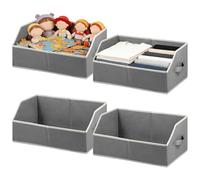 Caffney 4Pcs Fabric Wardrobe Organiser Foldable Trapezoid Storage Bin Fabric Closet Organizer Bin for Shelf Large Capacity Clothes Book Toy Snack Vinyl Record Trapezoid Open Storage Basket(grey,4)