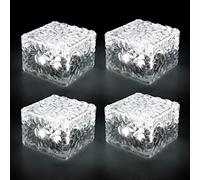 Caffney 4pcs Ice Cube Lights Outdoor LED Solar Brick Light Auto ON/Off Solar Square Cube Lamp IP68 Waterproof Buried Light for Patio Stairs Yard Garden Pathway(White)