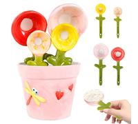 Caffney 4Pcs Porcelain Measuring Spoons Set with Base Cute Cactus Flower Shape Stirring Soup Spoon Reusable and Ceramic Flower Pot Measuring Spoon Set for Home Kitchen (Pink Flower)