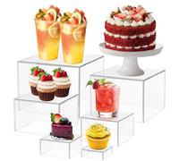 Caffney 6 Pcs Acrylic Box with Hollow Bottom 6 Different Sizes Buffet Risers Stackable Buffet Stands Reusable Food Stands Multifunctional Food Display Risers for Party Table (Clear)