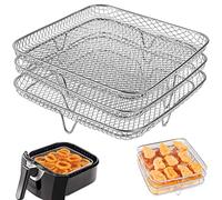 Caffney Air Fryer Racks Three Layer Stackable Dehydrator Racks Stainless Steel Square Air Fryer Basket Tray Air Fryer Accessories Fit for 5.8QT Air Fryer and 7.5L-8L Square Air Fryer(1pcs)