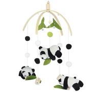 Caffney Animals Baby Crib Mobile Wooden Hanging Baby Bed Bell Handmade Wildlife Nursery Mobile Soft Wooden Bed Bell Toy Cot Bed Pendant Decoration for Infants Boys Girls Bedroom Nursery(Panda)